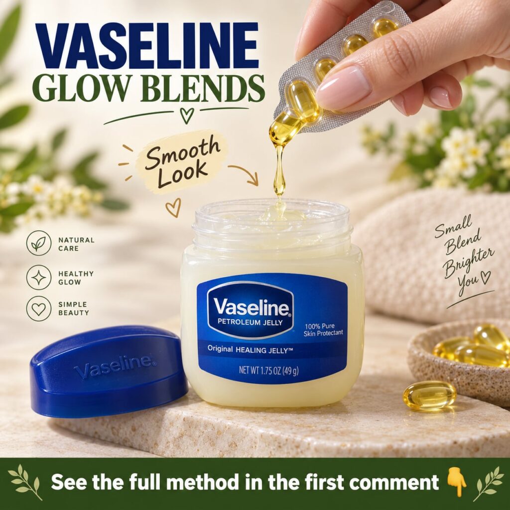 A close-up shot of hands mixing Vaseline with Vitamin E oil in a small bowl ready to be applied to the skin The backgrou