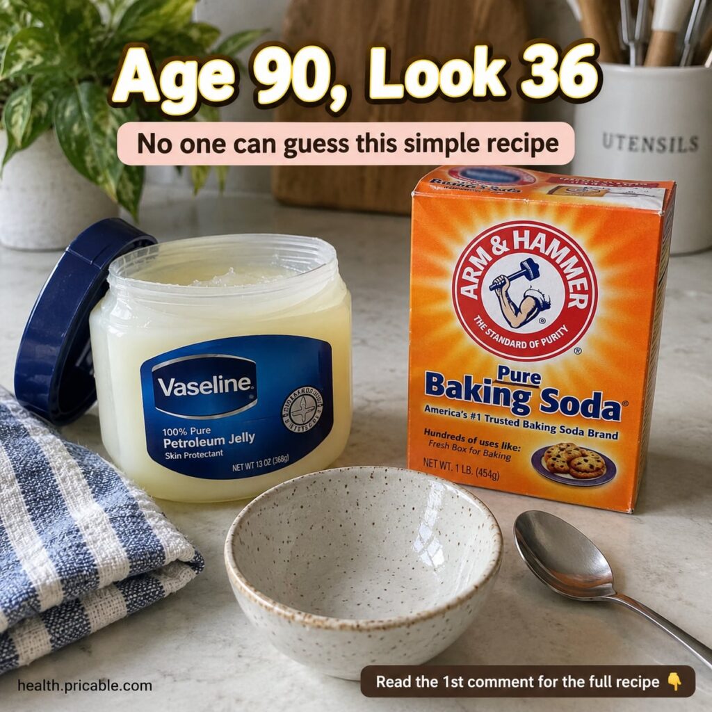 Hands mixing Vaseline and baking soda in a small bowl to create a smooth paste