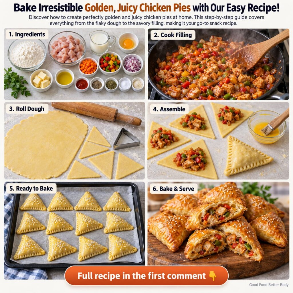 A perfectly golden-brown baked chicken pie with a lattice top crust steam gently rising on a wooden cutting board with a