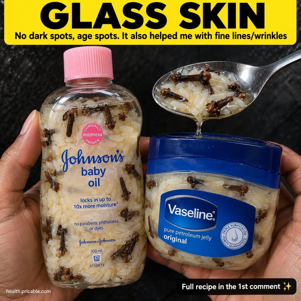 A small glass jar containing a mixture of baby oil and Vaseline with a clean finger ready to mix set against a soft glow