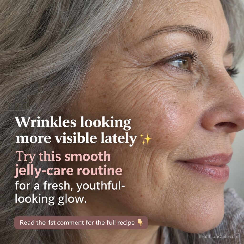 A small glass jar filled with a translucent shimmering jelly-like face mask on a clean light-colored bathroom counter wi