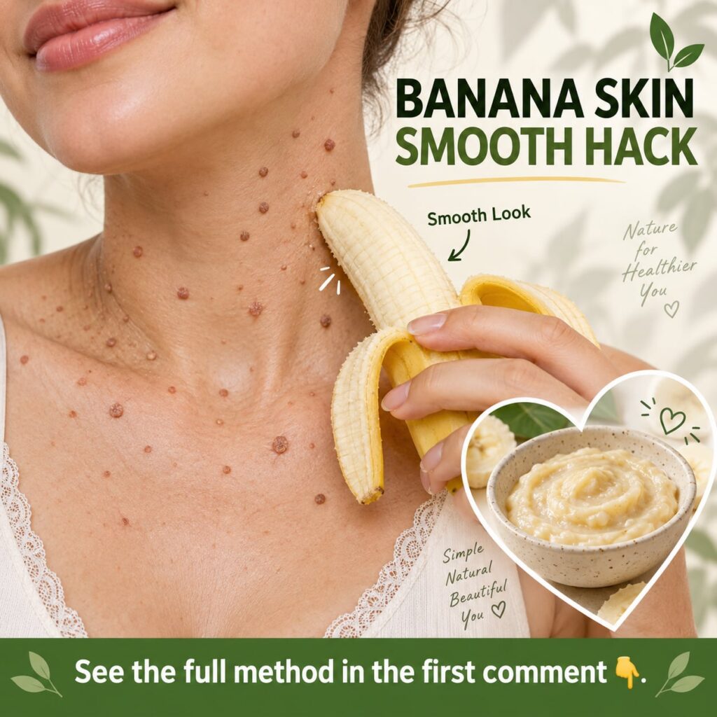 A close-up of a hand with a small skin tag or wart with a fresh banana peel being gently placed over it showing a natura