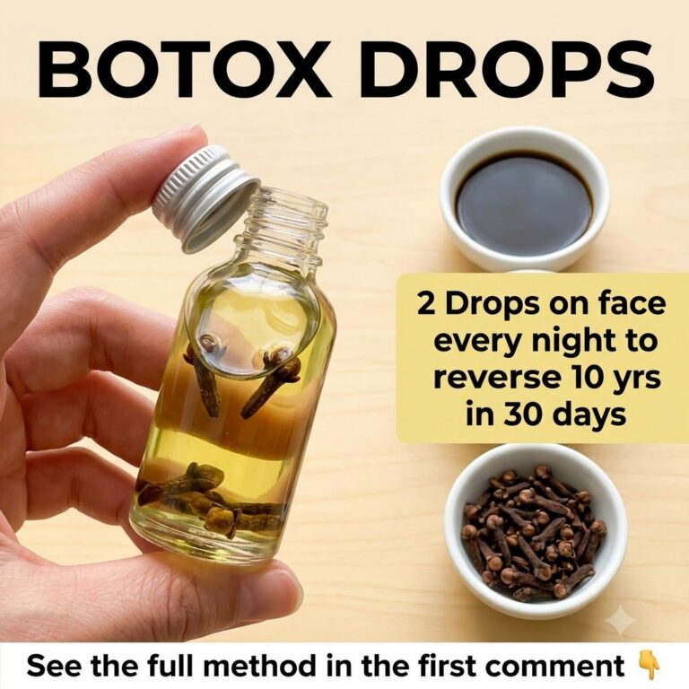 A woman gently applying a homemade serum to her face with a small bowl of cloves and flaxseeds in the background suggest