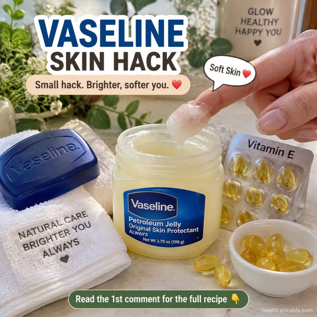 A woman gently applying a thin layer of a homemade balm to her cheek illustrating the use of the Vaseline and Vitamin E 