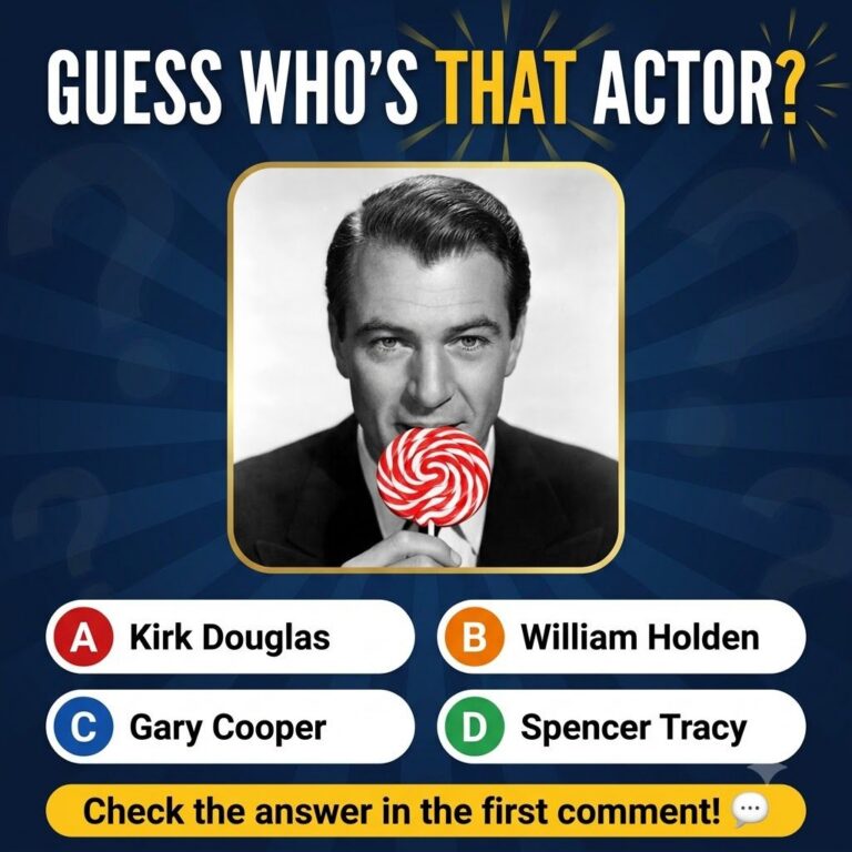 A brightly colored social media quiz graphic featuring a black and white portrait of Kirk Douglas holding a lollipop wit