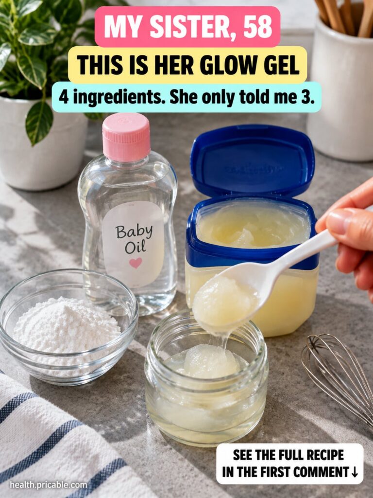 A small clear glass jar of a homemade Vaseline glow gel with a subtle shimmer placed on a clean bright background sugges