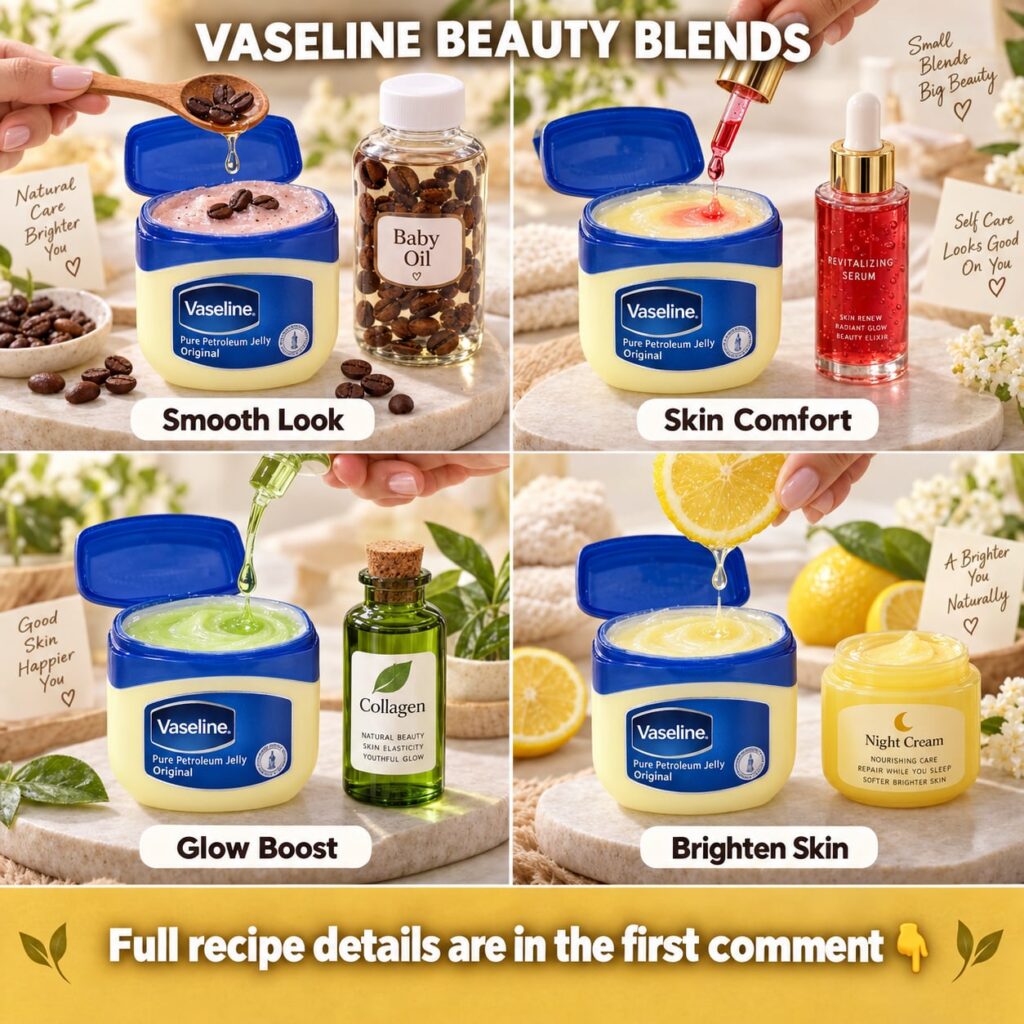 A close-up of a small iconic blue and white jar of Vaseline petroleum jelly on a soft glowing natural-looking background