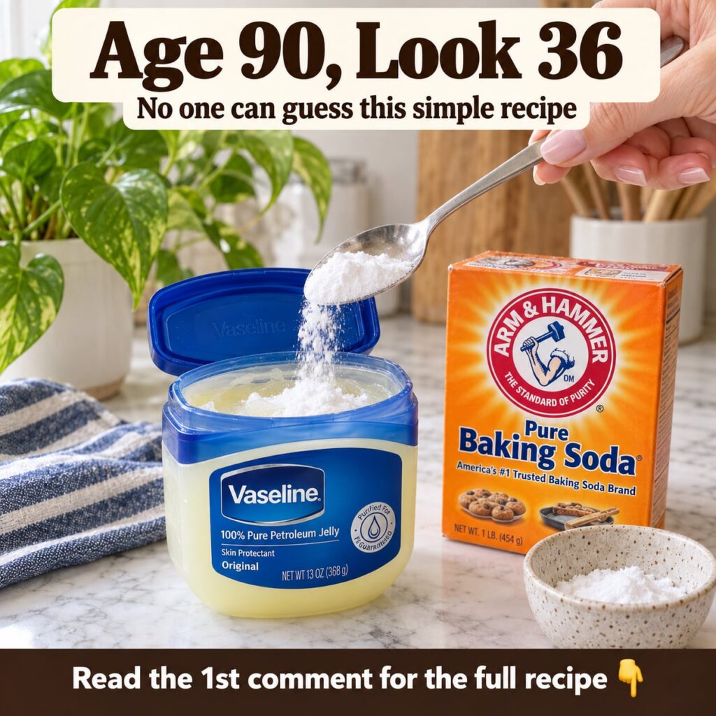 A small bowl containing a creamy white mixture of Vaseline and baking soda with the two original ingredients a jar of Va
