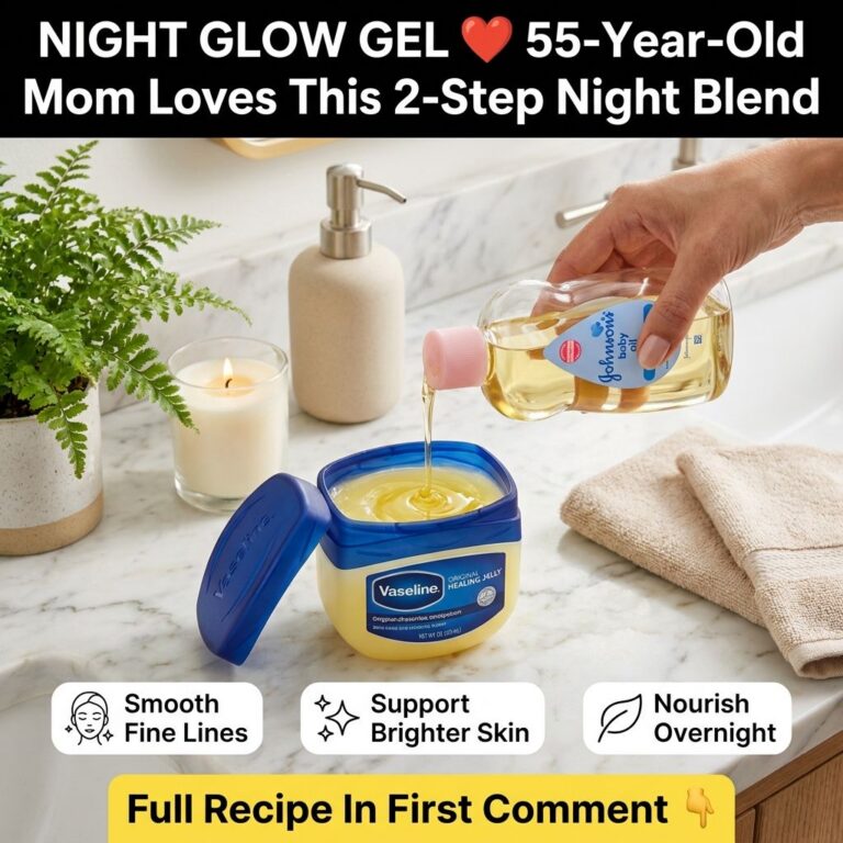 A 55-year-old woman smiling touching her soft hydrated cheek There are small containers of Vaseline and Johnson s Baby O