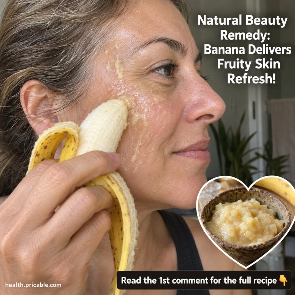 A ripe peeled banana next to a small bowl with a mashed banana ready to be mixed for a face mask