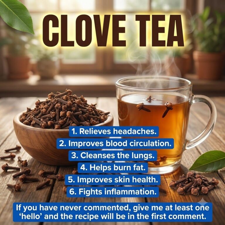 A cozy mug of clove tea steam gently rising with whole cloves and perhaps a cinnamon stick scattered nearby on a rustic 
