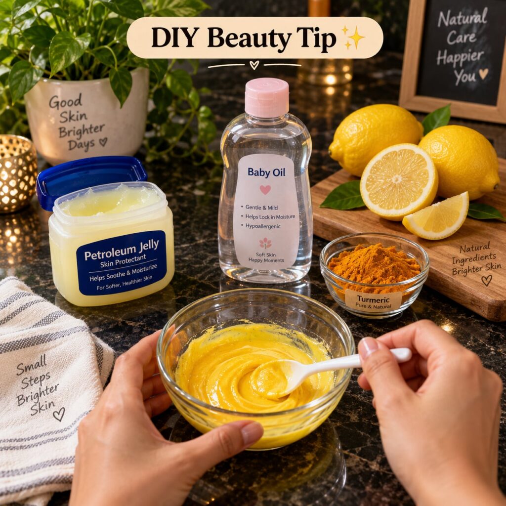A close-up of a freshly prepared creamy DIY face mask in a small bowl surrounded by its natural ingredients like honey a