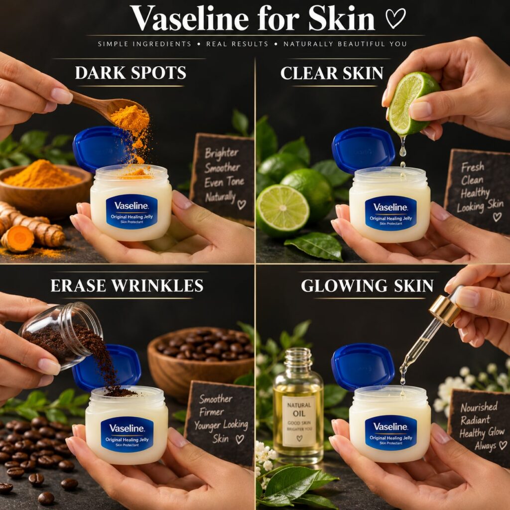 A sleek high-definition and glossy image in a 9 16 aspect ratio featuring a tub of Vaseline surrounded by natural kitche