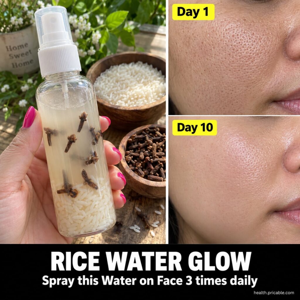 Ingredients for rice water and clove spray a bowl of uncooked white rice whole cloves and a glass of water