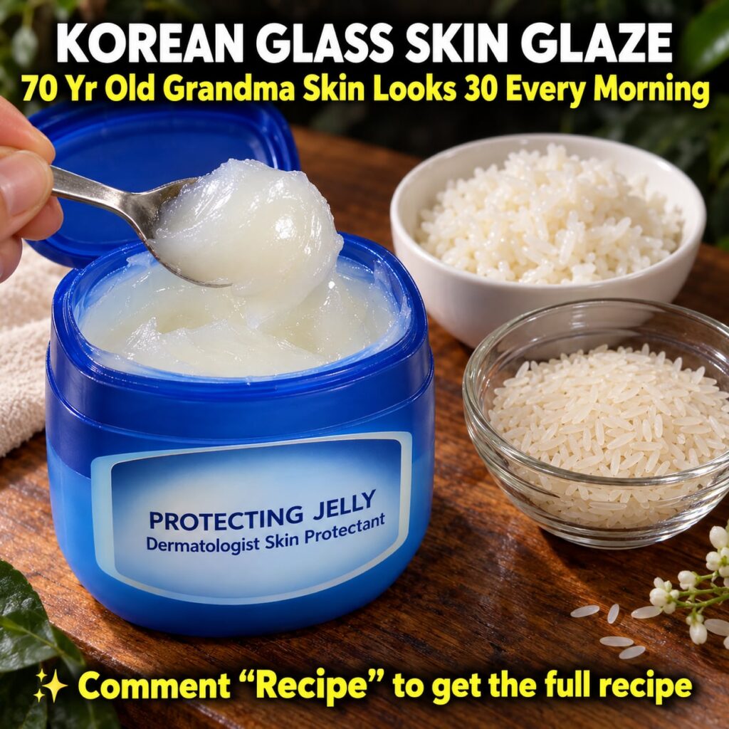 A close-up of a small glass bowl containing a smooth creamy mixture of rice and petroleum jelly with a jar of petroleum 