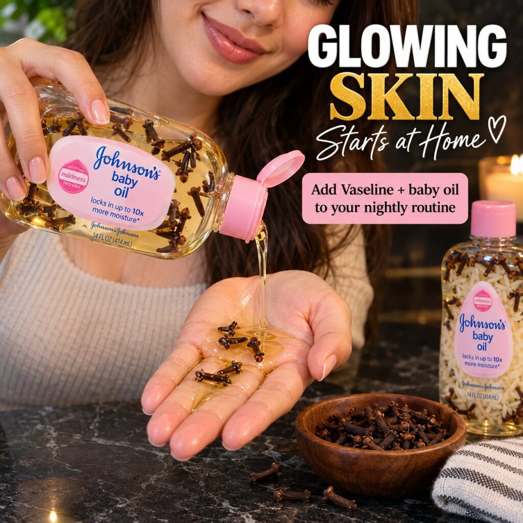 A sleek high-definition image of a bottle of Johnson s baby oil and a jar of Vaseline The products are glossy and radian