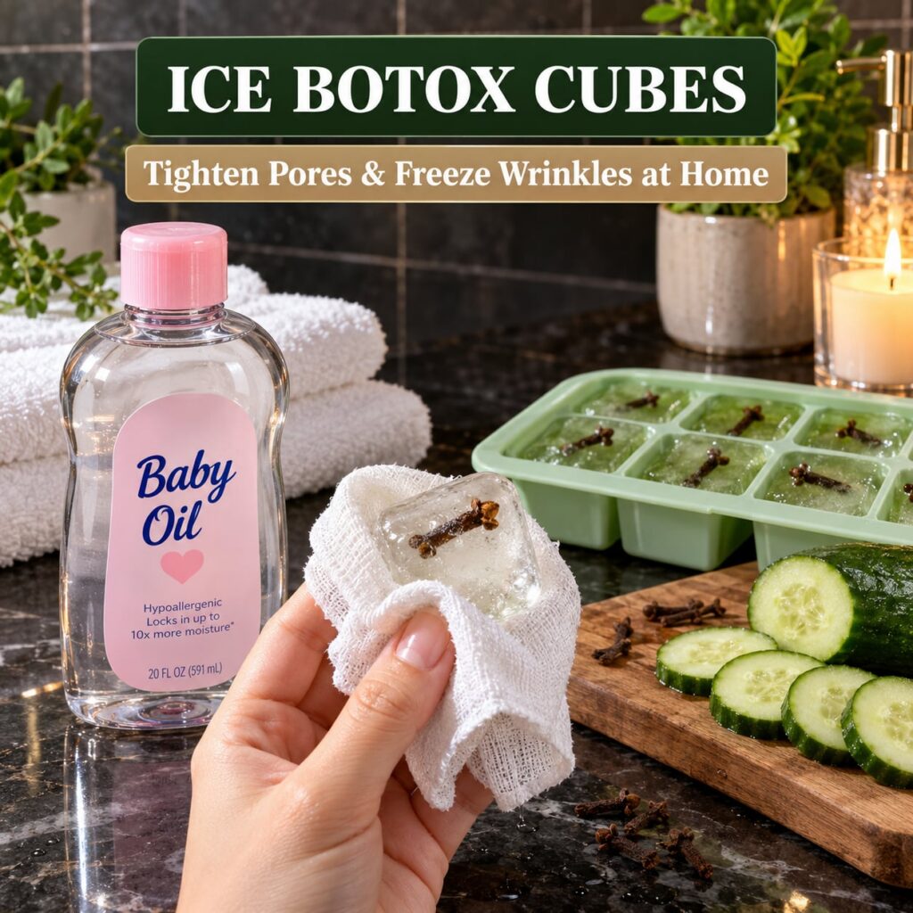 A hand gently holding a single perfectly formed ice cube which is slightly glistening The ice cube is ready to be applie