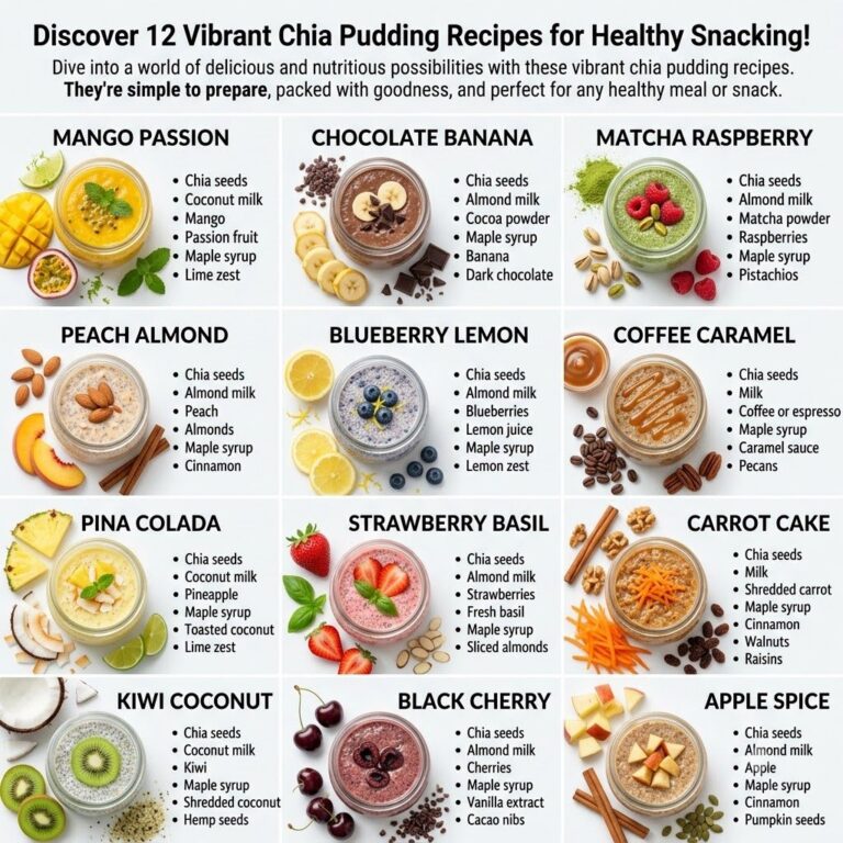 Various vibrant chia puddings in clear glass jars garnished with fresh fruits like berries and mango nuts and seeds The 