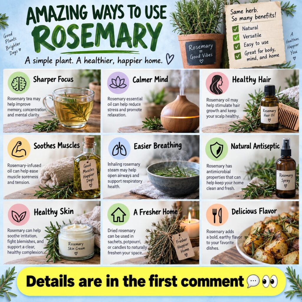 A close-up shot of fresh rosemary sprigs with vibrant green leaves maybe with a small wooden mortar and pestle in the ba