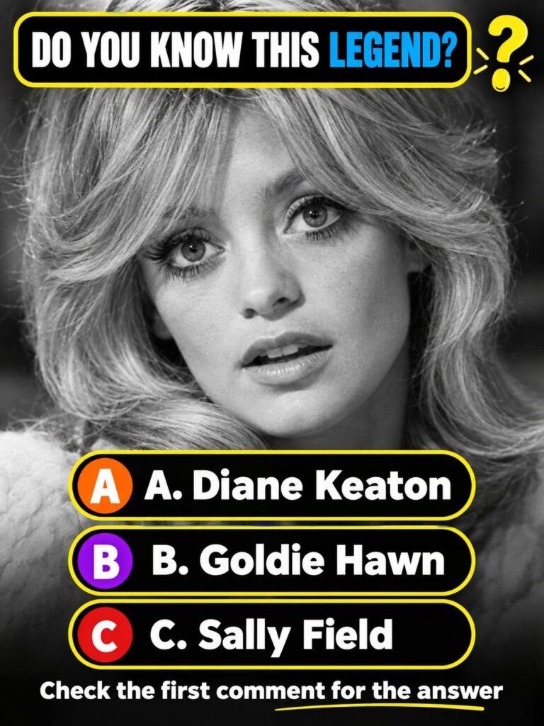 A vibrant smiling portrait of Goldie Hawn representing the quiz image She has her signature blonde hair and a warm expre