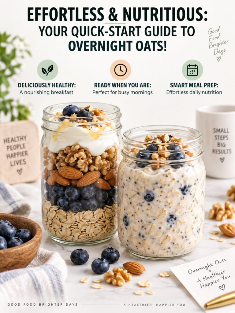 A beautiful jar of chia blueberry overnight oats with layers of oats chia seeds milk and fresh blueberries topped with a
