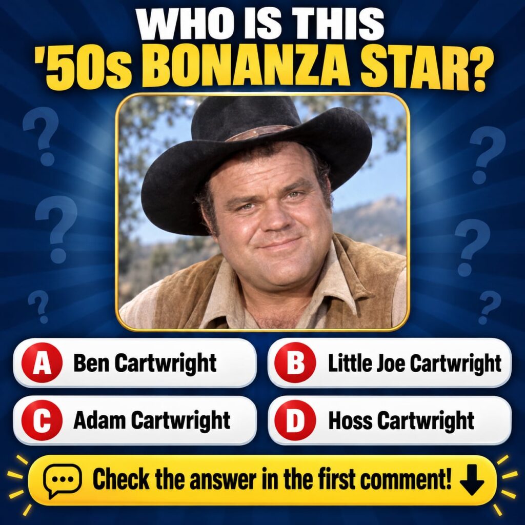 A multiple-choice quiz graphic showing a portrait of a male actor from the TV show Bonanza with the question WHO IS THIS