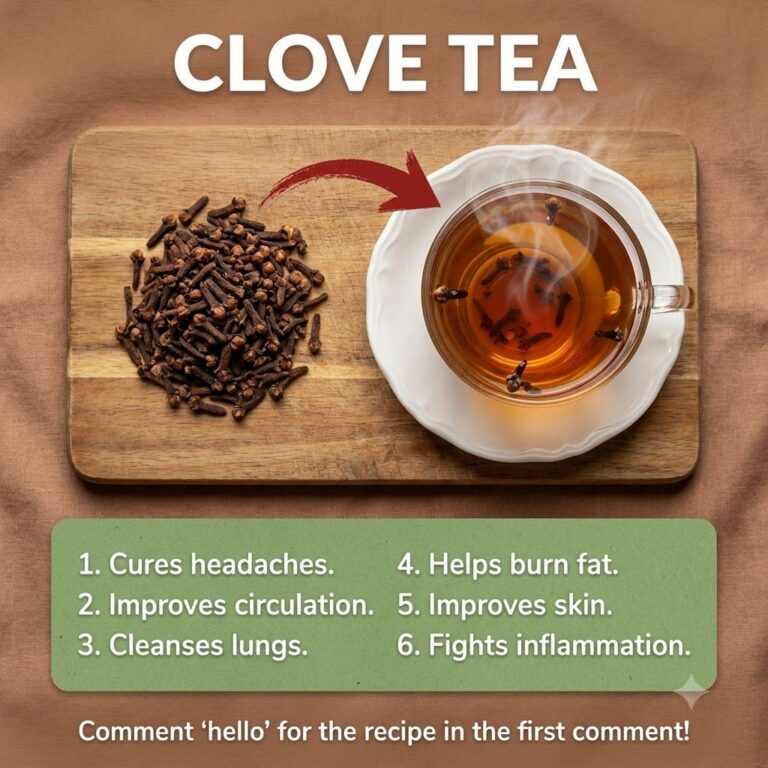 A cozy cup of clove tea with whole cloves visible in the amber liquid steam rising against a warm blurred background