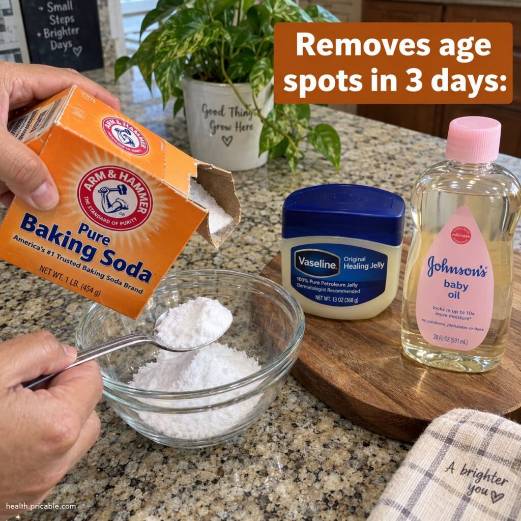Three small bowls containing baking soda hydrogen peroxide and petroleum jelly with a small mixing spoon in one The back