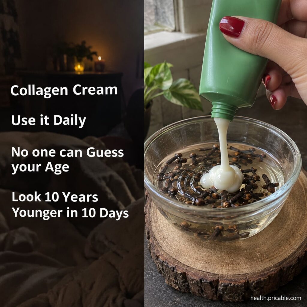 Ingredients for a homemade collagen support cream including shea butter almond oil and aloe vera gel on a wooden surface