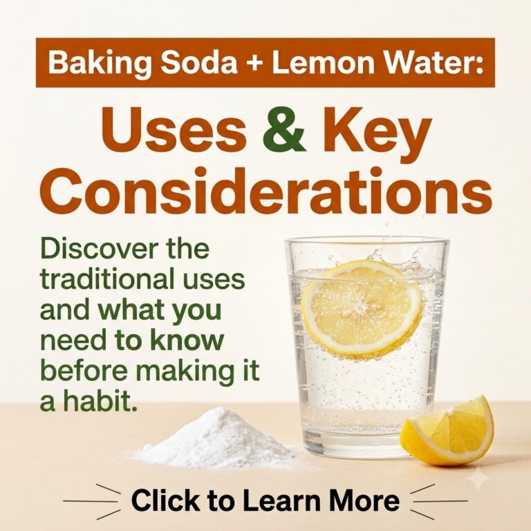 A halved lemon next to a small bowl of baking soda and a glass of water on a rustic kitchen counter