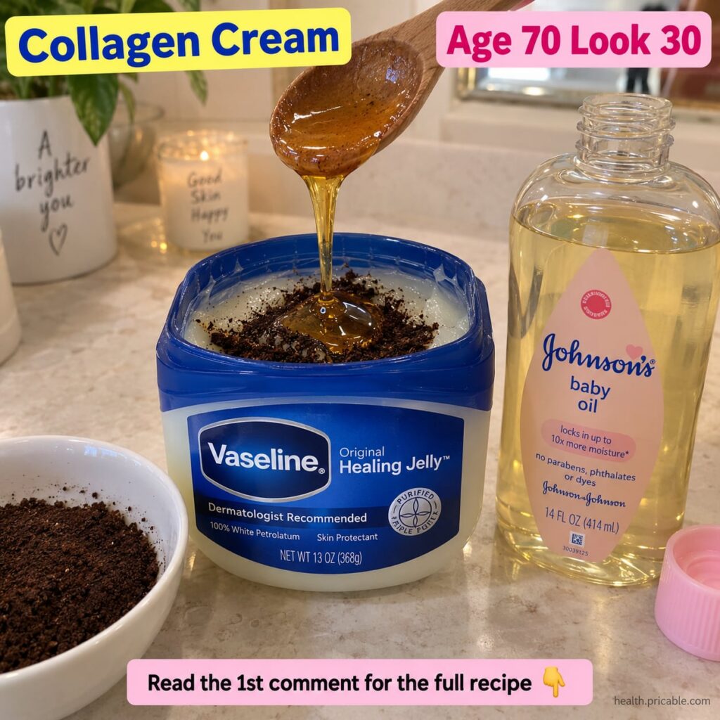 Ingredients for a DIY Vaseline cream a jar of Vaseline a bottle of baby oil and vitamin E capsules laid out on a clean s