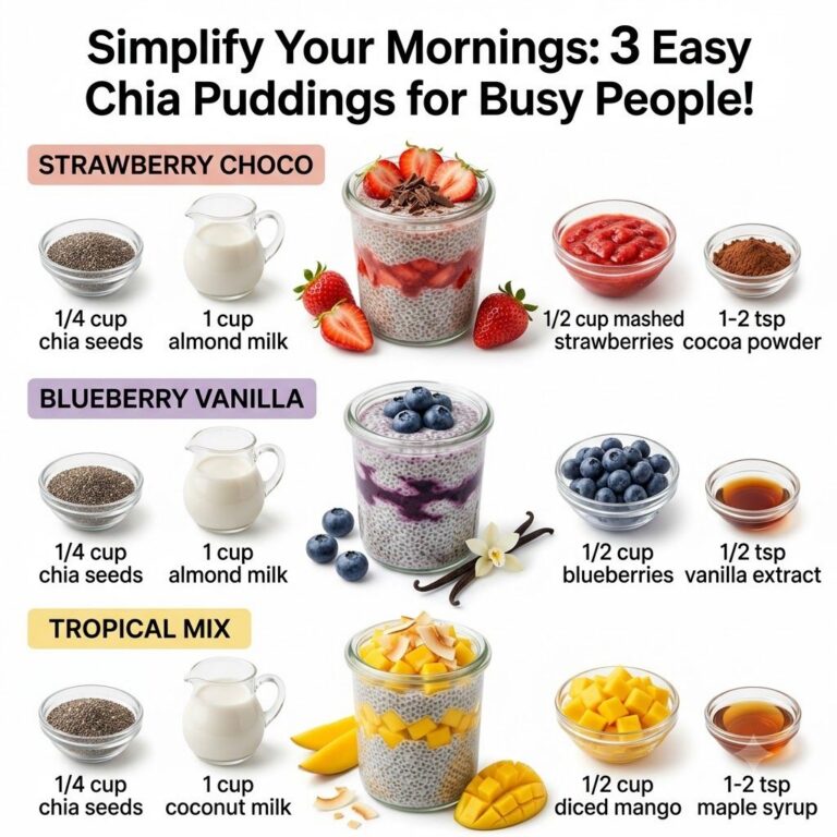 A person is preparing multiple jars of colorful chia pudding in a clean kitchen setting showcasing the ease of meal prep