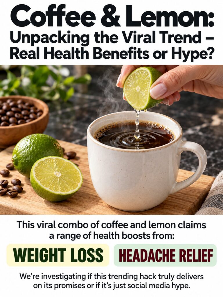 A split image showing a mug of black coffee on one side and a freshly sliced lemon on the other with a question mark sym