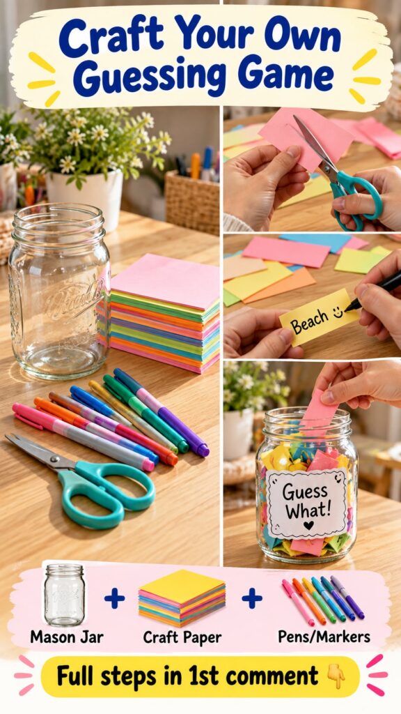 A collection of clean glass jars acrylic paints paintbrushes and other craft supplies laid out on a table ready for a DI