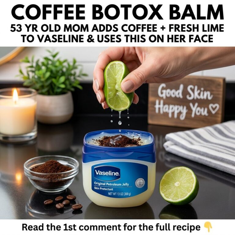 A luxurious glowing jar of Coffee Botox Balm with ingredients like coffee beans ground coffee Vaseline and fresh lime sl