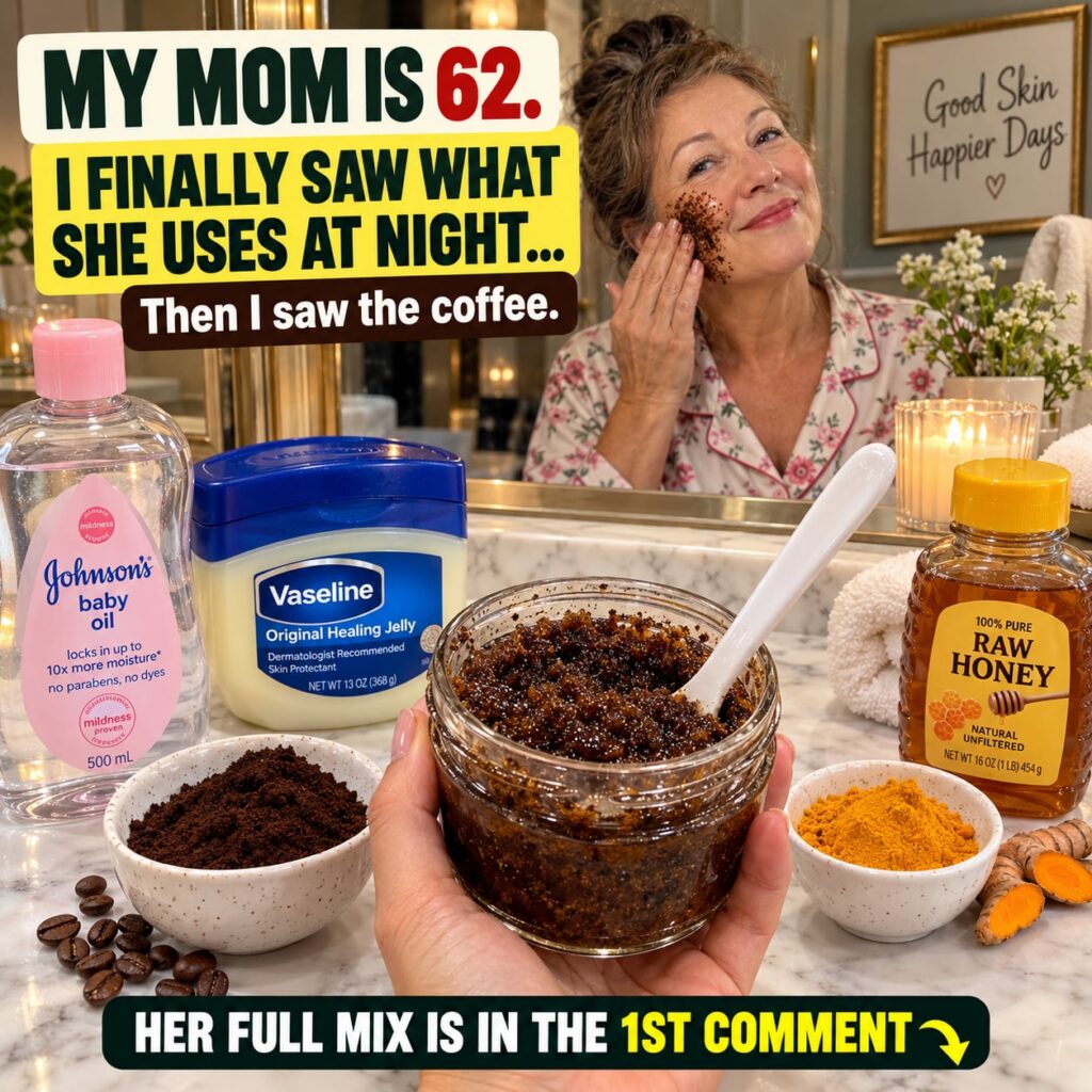 A luxurious rich and shiny homemade coffee scrub in a small glass jar with a spoon beside it on a dark elegant backgroun