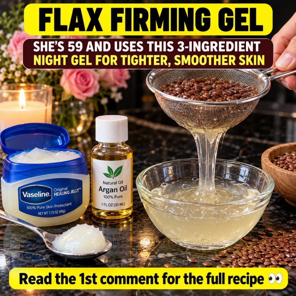 A close-up glossy high-definition image of a clear glass jar containing a translucent thick flaxseed gel A few whole fla