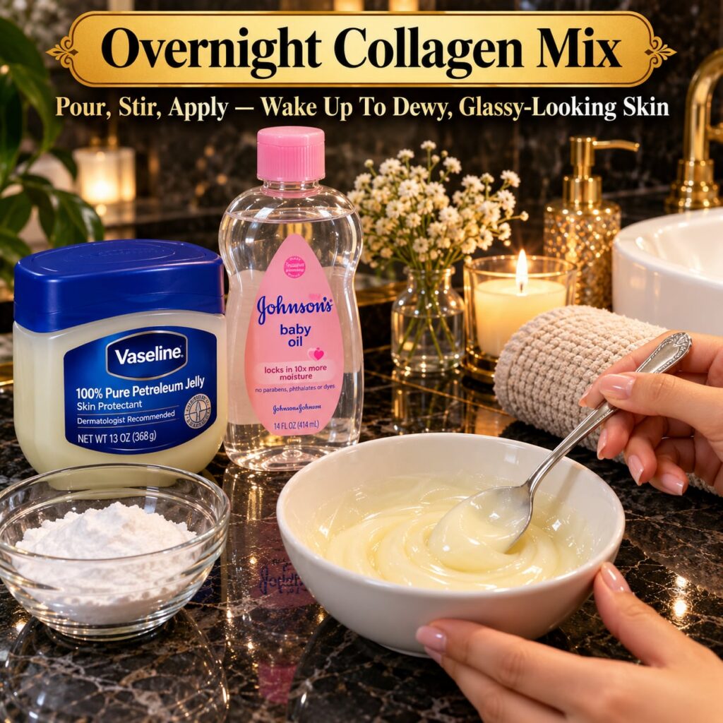 A visually appealing Bling Beauty branded jar or bottle of an Overnight Collagen Mix with a radiant dark and shiny aesth