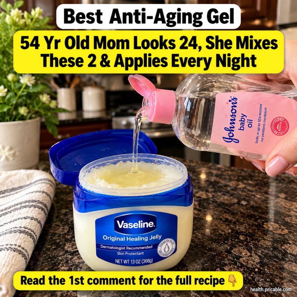A woman in her 50s with smooth radiant skin looking youthful applying a small amount of a gel-like substance to her face