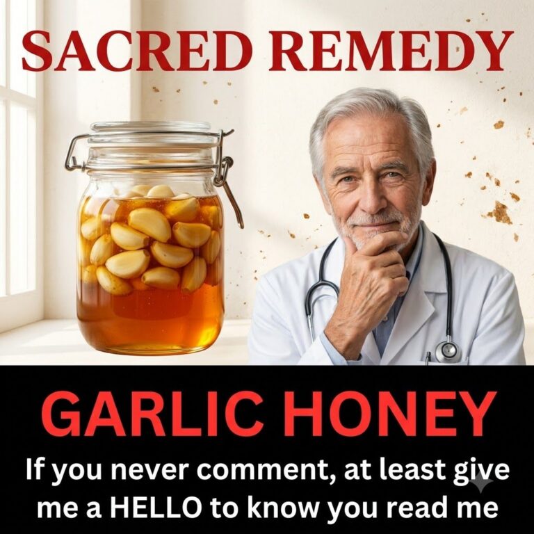 A beautiful close-up of fresh garlic cloves a jar of golden honey and a wooden spoon suggesting an ancient natural remed