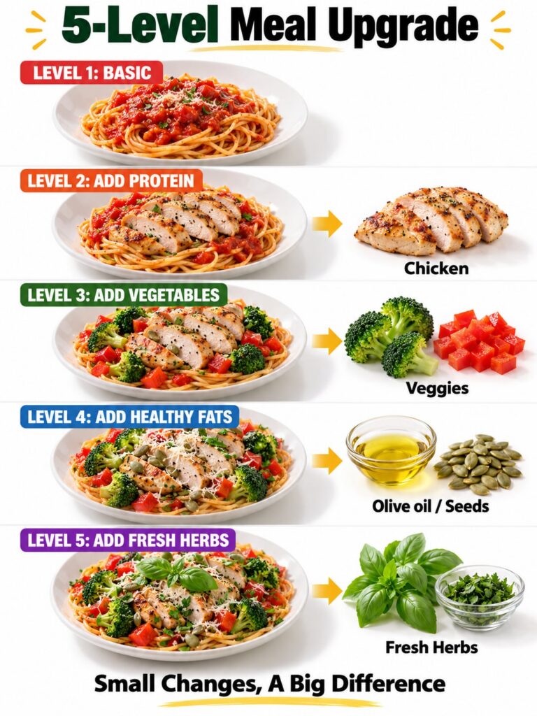 A vibrant and balanced pasta dish featuring whole-grain pasta lean grilled chicken colorful bell peppers and spinach a d