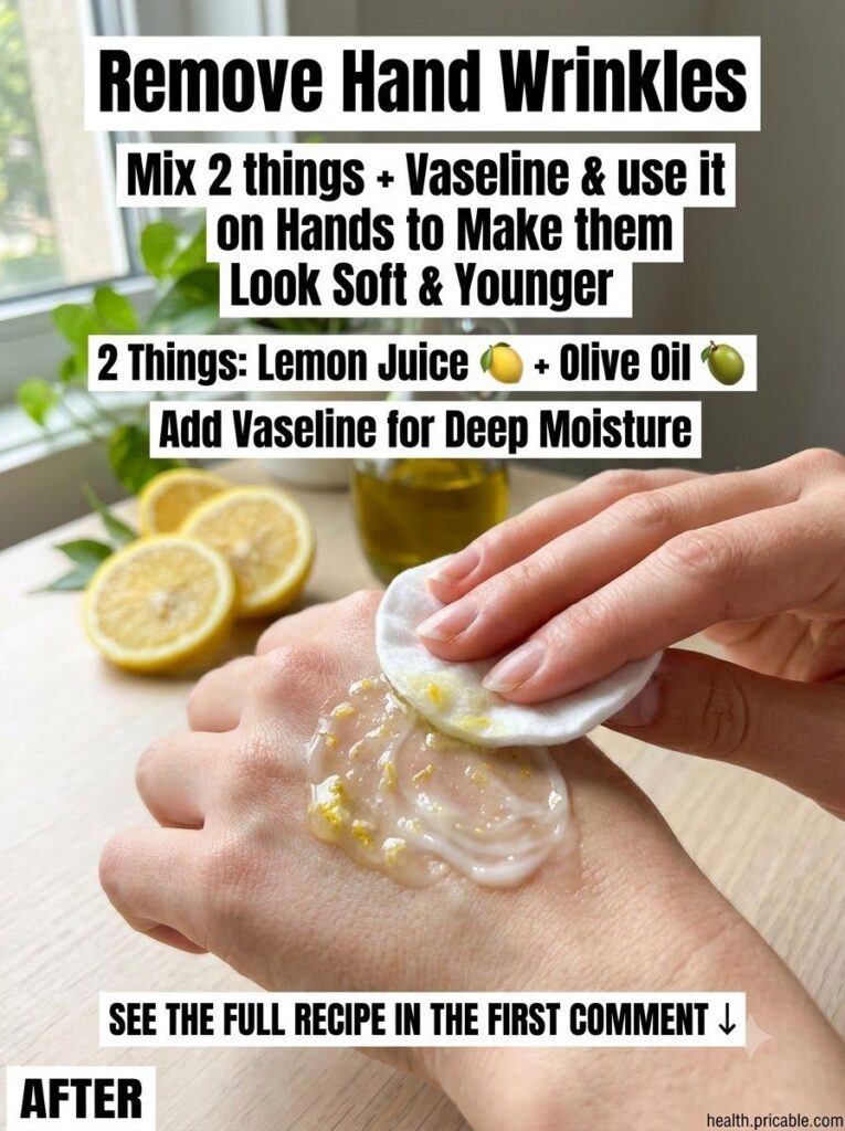 A woman applying a homemade cream to her hands which look soft and hydrated