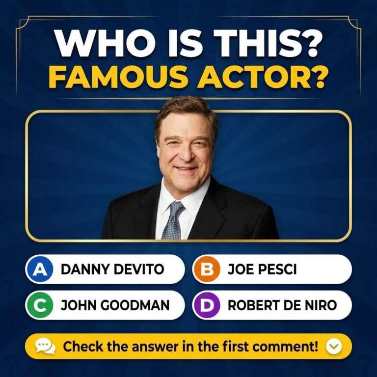 A quiz graphic featuring a headshot of actor John Goodman with the question WHO IS THIS FAMOUS ACTOR and multiple-choice