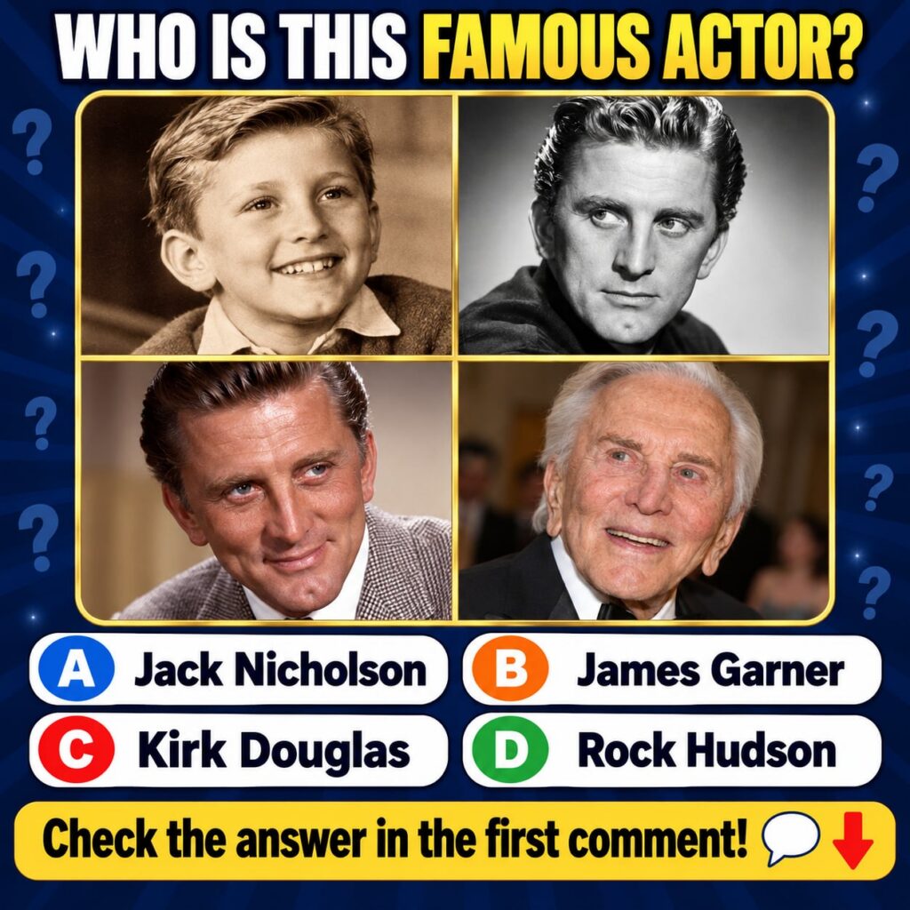 A brightly colored interactive social media quiz with the title WHO IS THIS FAMOUS ACTOR and four square portraits of Ki