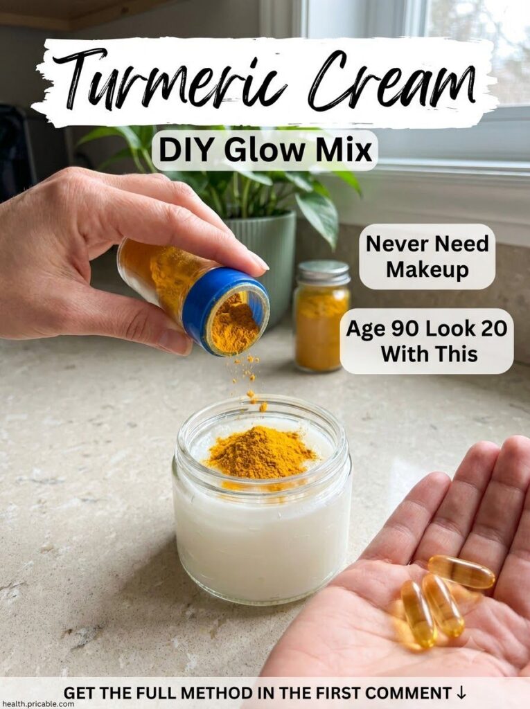 Ingredients for turmeric cream a small bowl of turmeric powder a jar of petroleum jelly Vaseline and vitamin E capsules 