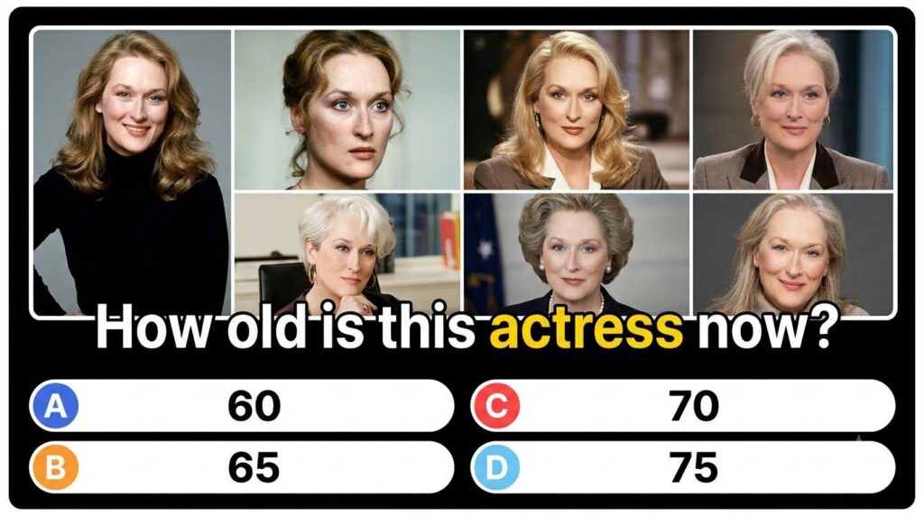 A radiant Meryl Streep smiling warmly with a classic Hollywood elegance Her eyes sparkle with wisdom and charm