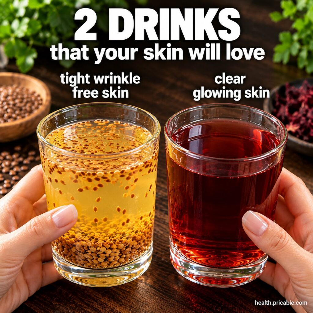 A refreshing glass of lemon ginger detox water with lemon slices and ginger pieces beside a glass of vibrant berry spina