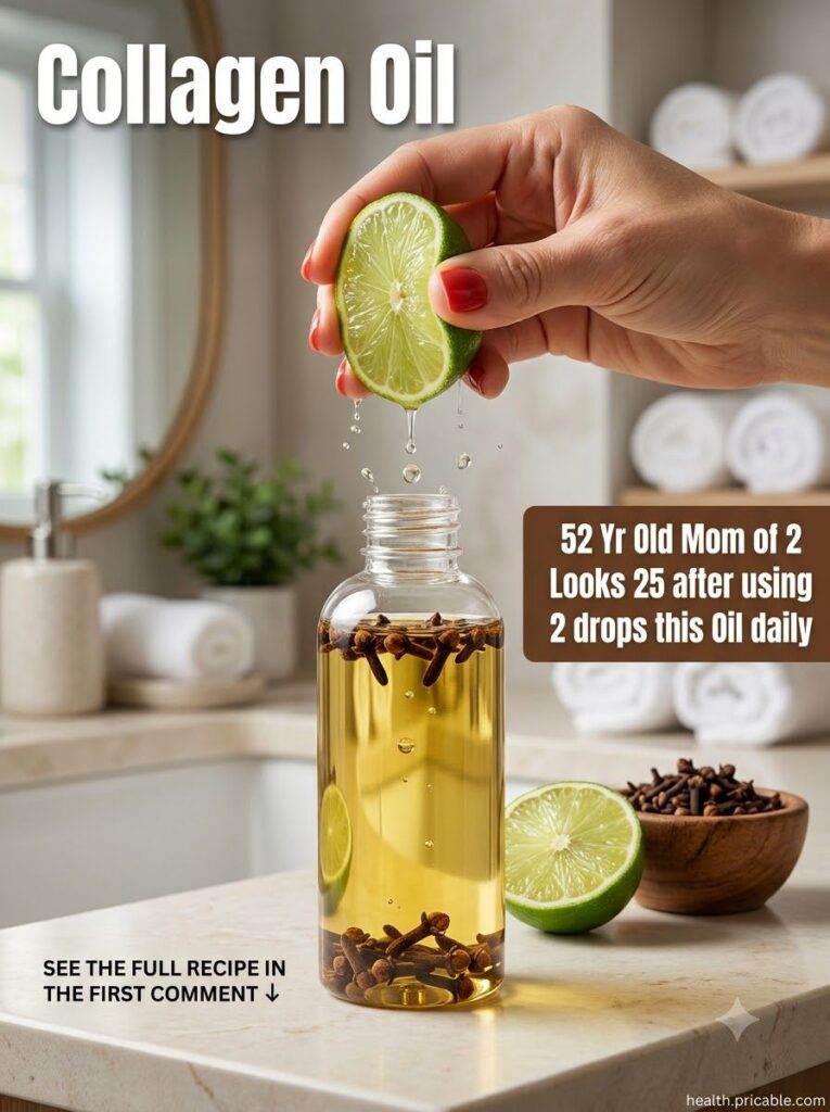 Ingredients for DIY collagen oil baby oil whole cloves and fresh limes arranged neatly