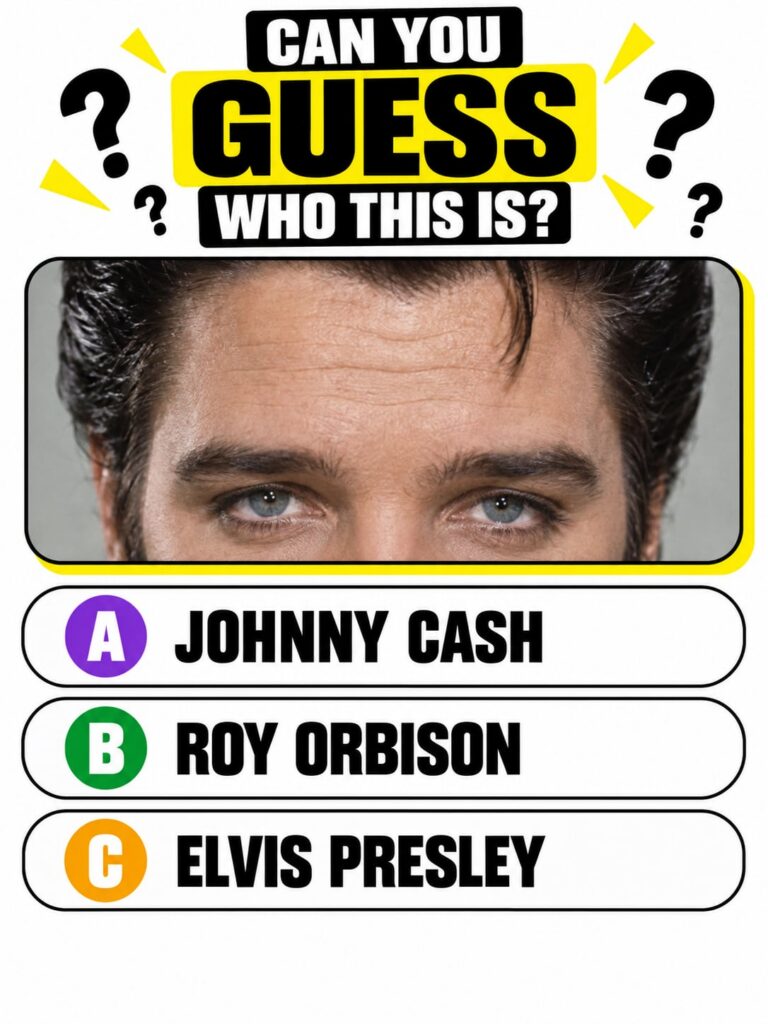 The original quiz image showing a close-up of Elvis Presley s eyes and forehead framed in yellow with the question CAN Y