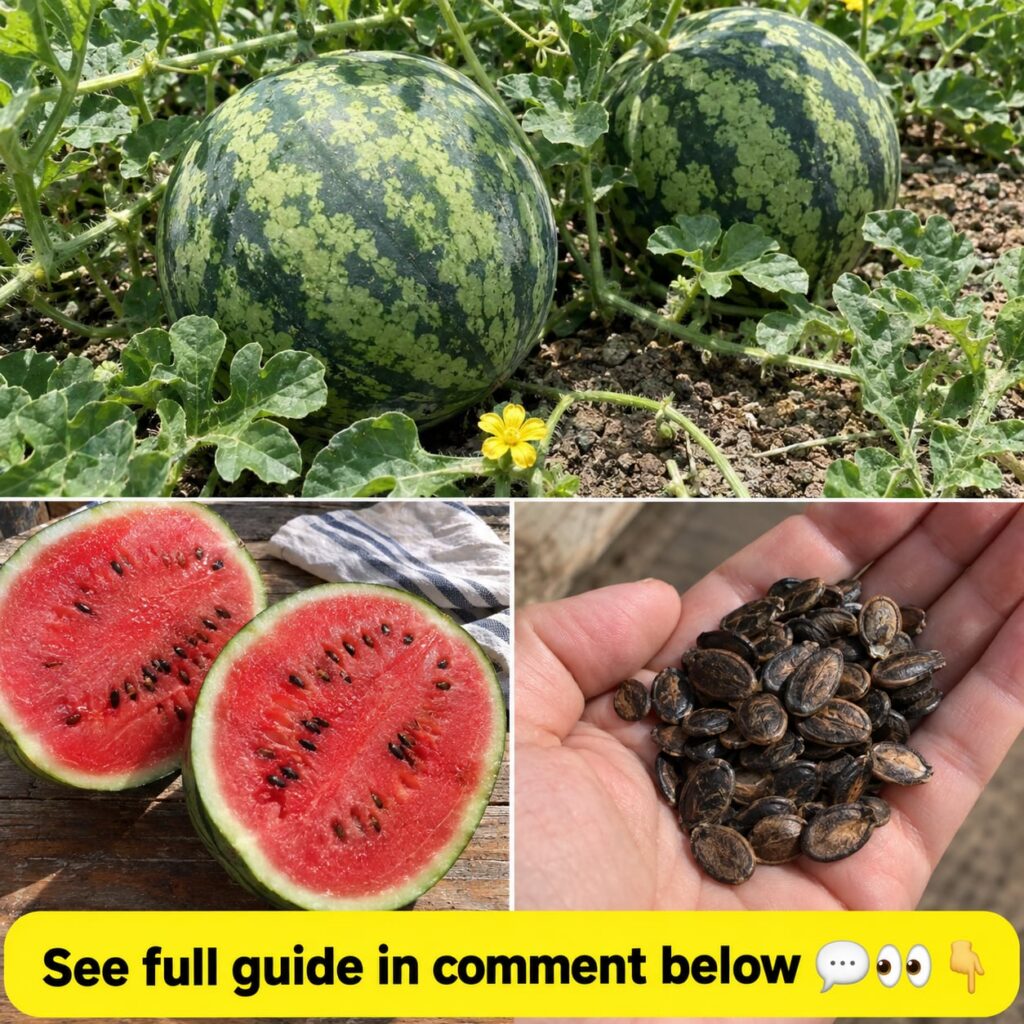 Close-up of a sliced watermelon with many black seeds visible inside the red flesh ready to be scooped out